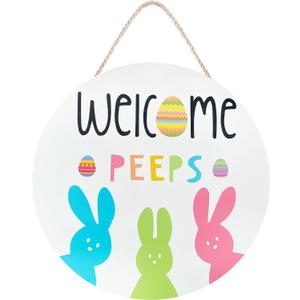 5 x Easter Welcome Wreath, Cute Bunny Happy Easter Signs for Front Door, Wooden Decorations Home Decor Porch Window Wall Farmhouse Indoor Outdoor
