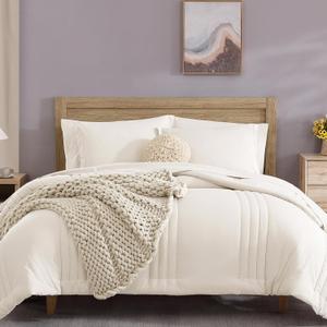 Monbix Full Size Comforter Sets - 7 Pieces White Bed in a Bag Full Size Bedding Sets with Comforters, All Seasons Comforter with Sheets,Pillowcases & Shams