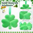 Gerrii 24 Pack St Patrick's Day Shamrock Ornaments for Tree 2.56 Inch Velvet Clover Decorations Lucky Green Irish Trefoil Hanging Bauble for Saint Patricks Day Table Shelf Decor