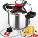 18/8 Stainless Steel Pressure Cooker 8 Qt, [One-Hand Locking] Olla de Presion, [3-In-1] Pressure Cooker, Induction,Gas Stovetop Compatible, Includes Glass Lid & Steamer Rack