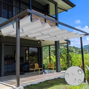 TANG 3' x 16' Waterproof Pergola Shade Cover Retractable Sun Shades Outdoor Patio Pergolas Canopy Replacement Pergola Kit, Wave Shade Sail with Hardware Wire Cable, Light Grey