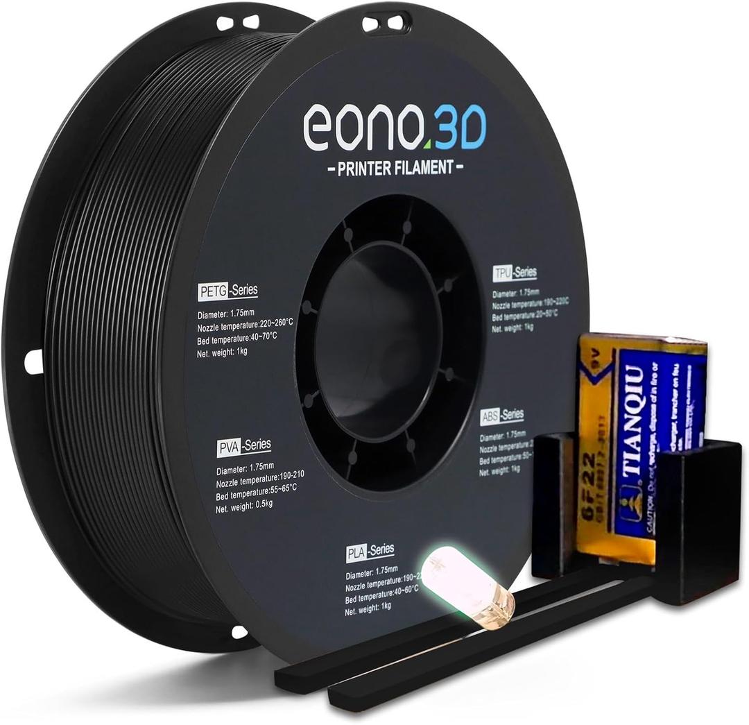 Conductive PLA Filament 1.75mm, 1kg  Electrically Conductive 3D Printer Filament for ESD Protection, Sensors & Functional Prototypes  Compatible with FDM Printers, Black, Matte Plastic Spool