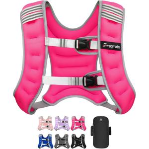 Fragraim Weighted Vest for Women Men - 8lb/10lb/12lb/16lb/22lb/25lb/30lb Weight Vest with Reflective Stripe, Detachable Phone Pouch, Ideal for Walking, Strength Training, Running, Workout, Cardio (Rose)