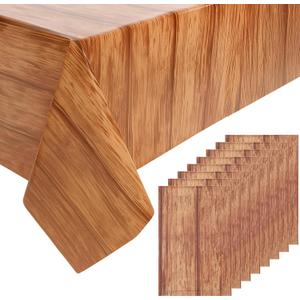 8 Pcs Wood Grain Tablecloth, 54x108 Inch Brown Plastic Table Covers, Disposable Rustic Western Table Cloth for Barn Themed Birthday Party Decor