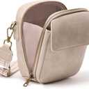 Yarnic Small Crossbody Bag, Vegan Leather Cell Phone Purse for Women, Vintage Wallet Bag with Card Slots (Beige Gray-wide Strap a)