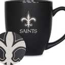 Rico Industries NFL Football New Orleans Saints Main 15oz Laser Engraved Matte Black Ceramic Bistro Mug - For Hot or Cold Drinks
