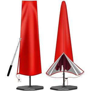 OKPOW Patio Umbrella Cover for 9ft to 12ft Outdoor Umbrellas - 420D Waterproof Garden Market Umbrella Cover Outside Parasol Covers with Zipper for Deck Pool Beach Umbrellas, Red