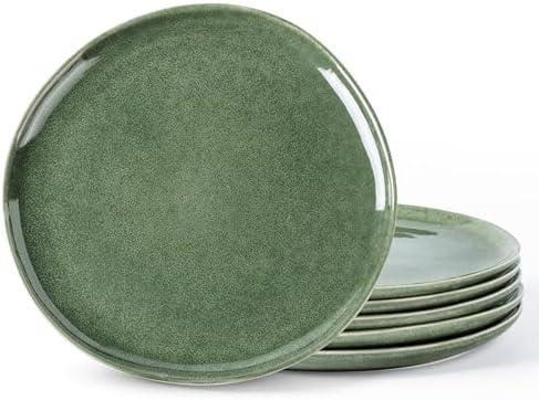 AmorArc Ceramic Dinner Plates Set of 4, 10.5 Inch Handmade Reactive Glaze Stoneware Plates, Rustic Shape Dinnerware Dish Set for Kitchen, Microwave & Dishwasher Safe, Scratch Resistant