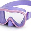 Kids Swim Goggles, Anti-Leak Snork Mask with Nose Cover & Elastic Fabric Strap, UV Protection Swimming Goggles for Kids Boys Girls (Purple-Pink)