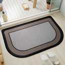YDKGL Half Circle Bath Mat, Thin Bathroom Rugs Fit Under Door Quick Dry Non Slip Washable Bathroom Mat with Rubber Backing, Absorbent Half Round Shower Mat Rug, Gray Brown (20 X 31)