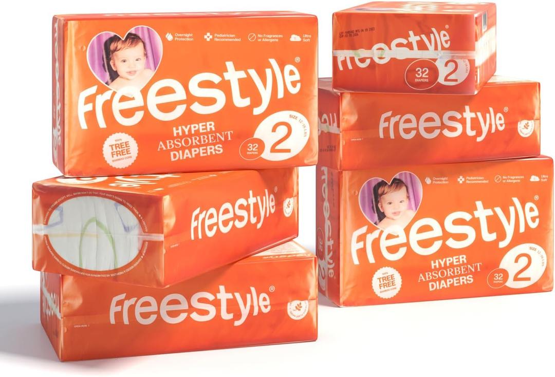 Freestyle Diapers  (Size 2) Hyper Absorbent & Non-Toxic  Disposable Diapers for Sensitive Skin  Ultra Soft Diapers (12-18 lbs)  192 Count