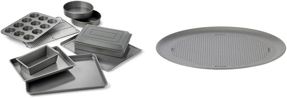 Calphalon Nonstick Bakeware Set, 10-Piece Set and Calphalon Pizza Pan with Holes, 16-Inch Nonstick Round Pizza Crisper