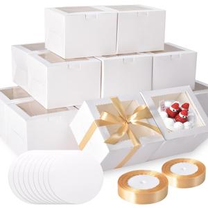 KPOSIYA 40pcs 8x8x5 inches Cake Boxes with Cake Boards20 Boxes & 20 Boards, White 8 inch Cake Boxes with Window,Cajas Pasteles Square Cardboard Cake Containers for Christmas Thanksgiving