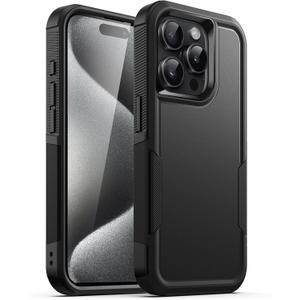 JETech Case for iPhone 15 Pro 6.1-Inch, Heavy Duty Dual-Layer Rugged Protection, Shockproof Protective Tough Phone Cover with Matte Back (Black)