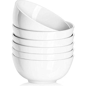 DELLING 22 Oz Ceramic Cereal Bowls Set of 6, White Porcelain Soup Bowls - Deep Bowls for Kitchen Snack Rice Pasta Salad Oatmeal, Microwave Dishwasher Safe