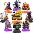 2 x 9Pcs Halloween Centerpieces for Tables Halloween Party Decorations Horror Theme Birthday Party 3D Honeycomb Centerpieces Fearful Pumpkins Ghosts Tombstones Skeletons Tabletop Ornament