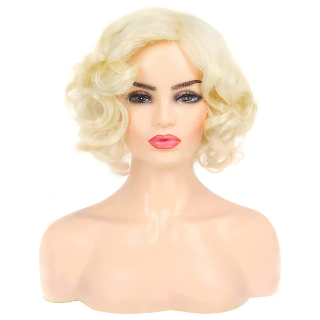 Baruisi Short Curly Blonde Wigs for Women Synthetic Natural Wavy Costume Wig for Cosplay Party