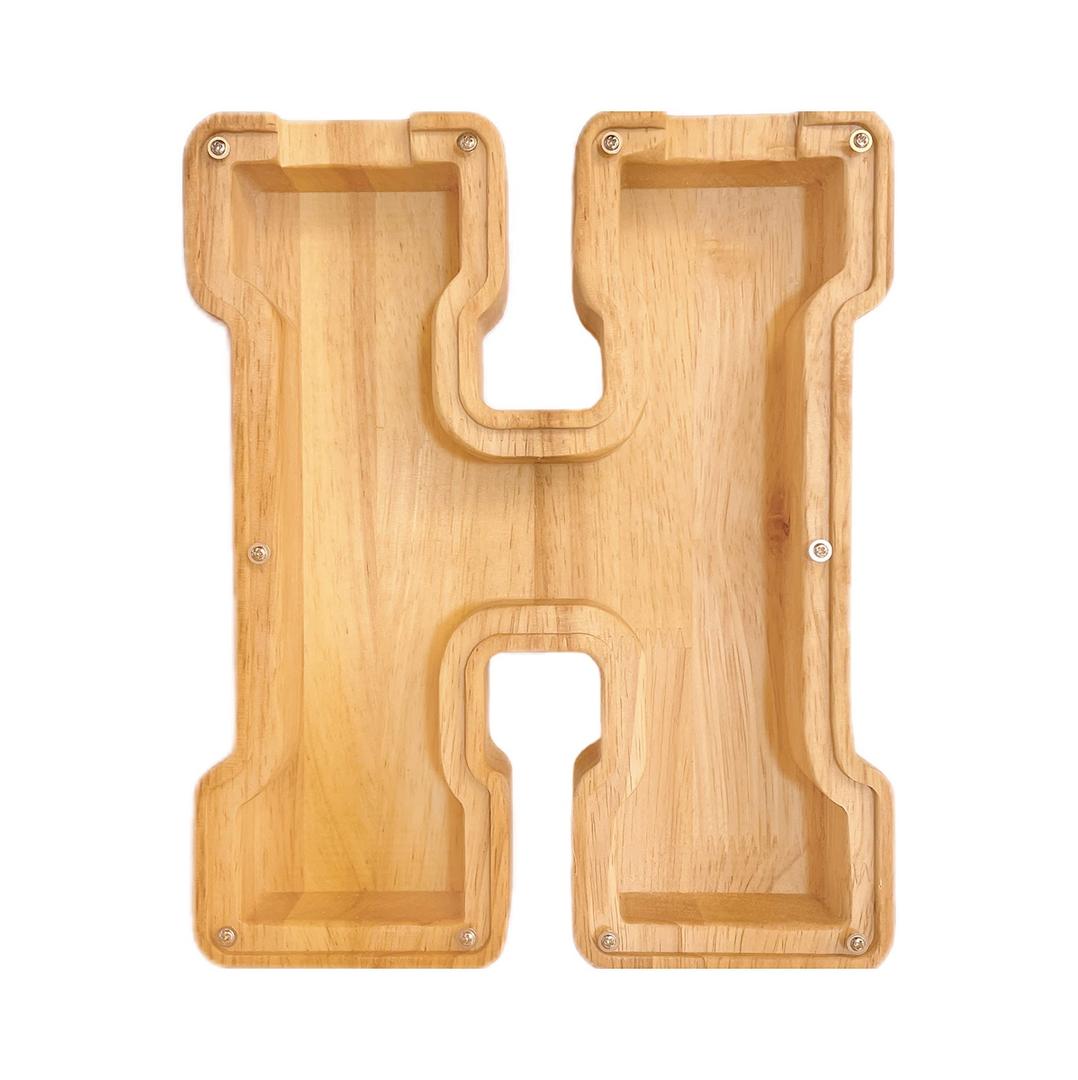 Bitreeworks Letter Piggy Bank, Personalized Wooden Coin Banks, Large Wood Money Peny Bank for Adults (9", Alphabet H)