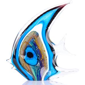 XMGZQ Hand Blown Blue Glass Fish Figurines for Home Decor Accent,Sea Glass Art Paperweights,Tropical Fish Collectables Ornaments,Sea Animal Sculptures for Coastal Beach Room Decor,Coffee Table