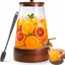 Glass Drink Dispenser with Spigot, 1.72 Gallon, Acacia Wood Stand