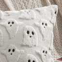 EMEMA Halloween Ghost Decorations Pillow Covers 20x20 Inch Set of 2 Fall Pillow Covers Plush Faux Fur Jacquard Cushion Covers Throw Pillows for Porch Soft Couch Holiday Festivals Home Decor