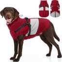 SUNFURA Dog Coat, XXL Dog Jacket Winter with Harness Built in, Waterproof Pet Snow Jacket with Furry Collar for Chilly Day, Reflective Fleece Snowsuit for Extra Large Dogs, Burgundy 2XL