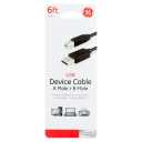 GE USB 2.0 A Male to B Male Device Cable - Black, 6 ft