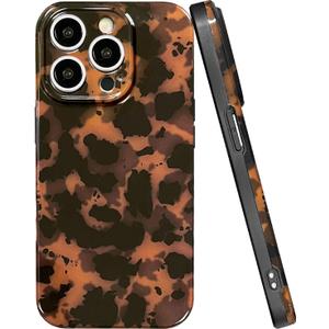 Tortoise Shell Phone Case for iPhone 15 Pro Cute Cases, Camera Protective Shockproof Soft Slim Brown Black Cheetah Leopard Animal Pattern Design Women Girls Girly Phone Cover for iPhone 15 Pro