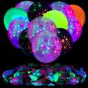 90 Pcs UV Neon Balloons ,Neon Stars Glow Party Black Light in the dark for Birthday Decorations Wedding Supplies Blacklight Carnival Reactive Fluorescent