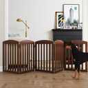 SPIRICH 120" Extra Wide 28" Tall Dog Gate Indoor, Dog Gates for Doorways, Stairs, The House, Wooden Freestanding Foldable Pet Gate, Step Over Puppy Safety Fence, 5 Panels, Brown
