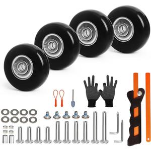 Suitcase Wheels Replacement Kit 4PC Diameter 1.8in/45mm Thick 0.7in/18mm PU Wheels with Ball Bearing 3 Size Axles Full Set Repair Tool for Luggage Trolley Bag Draw-bar Travel Box