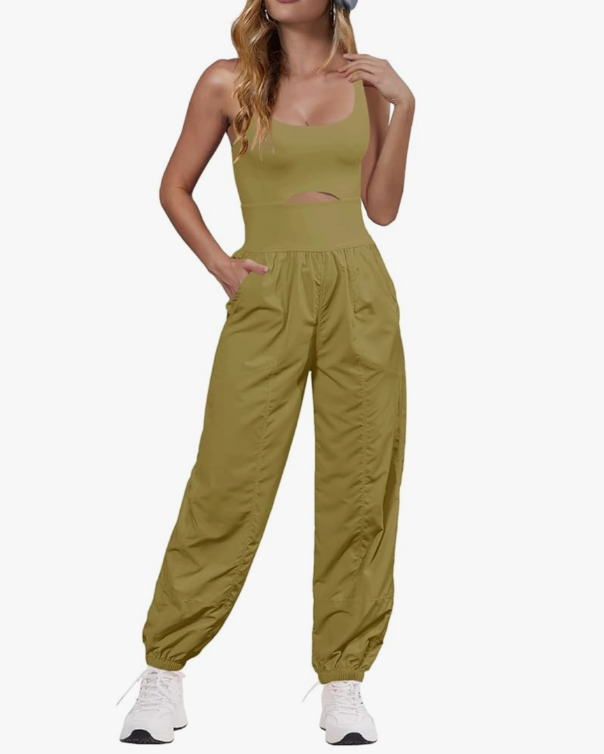 Panadila Womens Workout Onesie Athletic Romper One Piece Jumpsuits Backless Tops Hiking Pants with Pockets Size Small
