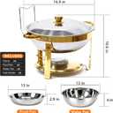 6QT Gold Chafing Dishes for Buffet, 304 Stainless Steel Food Pan with Lid, Round Chafing Dish Buffet Set of 4 Pack Food Warmer, Food Warmers for Parties Buffet Catering Events Dinners