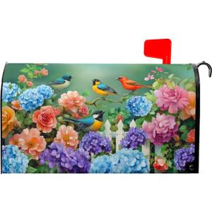 Spring Watercolor Flowers Mailbox Covers Magnetic Spring Welcome Outdoor Mailbox Cover Standard Size 21" X 25.5" Floral Bird Holiday Mailbox Wrap Post Letter Box Cover Decorative for Home Garden Yard