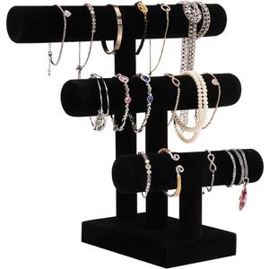 PowerKing 3 Tier Jewelry Organizer Stand, Detachable Bracelet Display Stand and Holder,Black Velvet Jewelry Display Organizer for Bracelet Watch