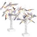 Geelin 2 Pcs Money Tree Gift Holder 17 1.5 ft Lighted Tabletop Birch Tree with LED Lights with 24 Clips Gift Card Display USB Powered Timer Display for Photo Wedding Birthday Christmas