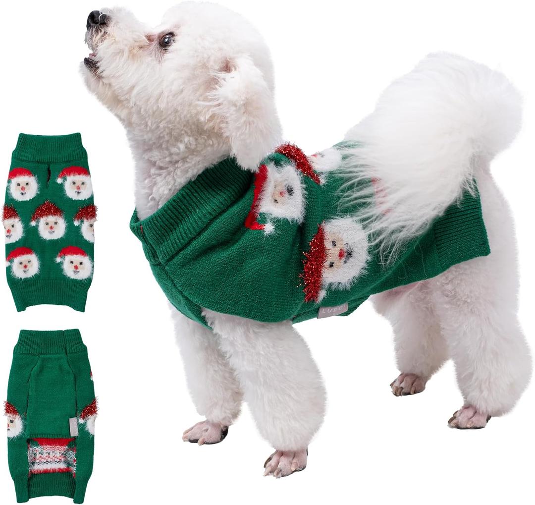 LUBOT New Ugly Christmas Sweaters for Puppy Cute Funny Wintertime and Holiday Parties Knitted Pullover Sweater Santa Small Dog Green Small