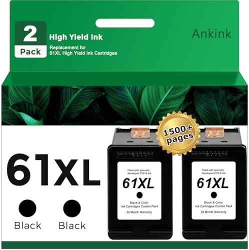 61XL Black Ink Cartridge Replacement for HP 61 XL HP61 HP61XL (2 Pack) Work with Envy 5530 4500 2540 4630 4501 4502 4635 3050 2542 2541 3510 3512 5535 2514 1000 1010 1510 Printer High Yield