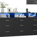 VASAGLE Dresser for Bedroom, with LED Lights and Power Strip, 9 Drawers