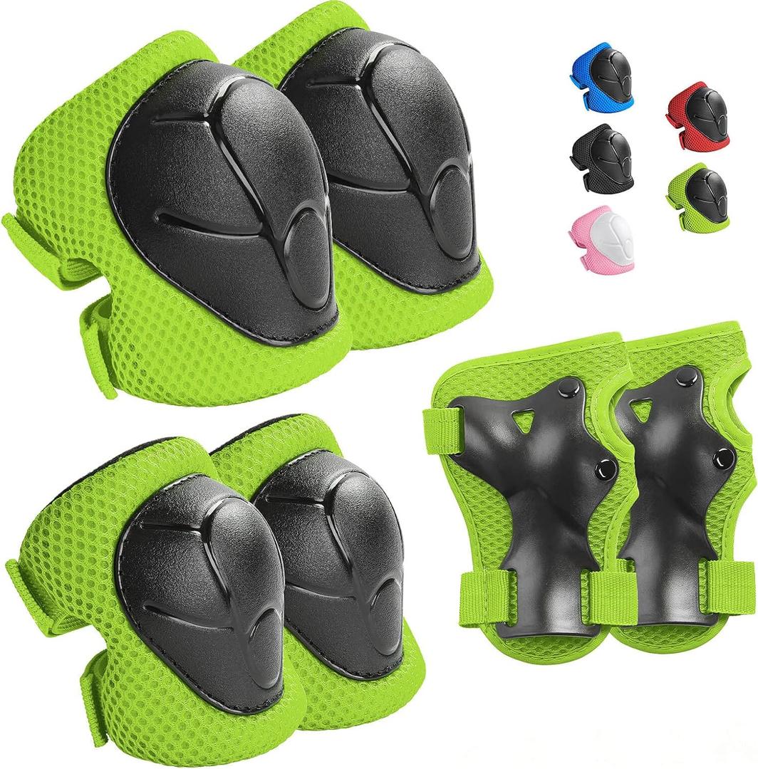 Wemfg Kids Protective Gear Set Knee Pads for Kids 3-14 Years Toddler Knee and Elbow Pads with Wrist Guards 3 in 1 for Skating Cycling Bike Rollerblading Scooter (Green)