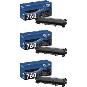 Brother Genuine TN760 3-Pack High Yield Black Toner Cartridge with approximately 3,000 page yield/cartridge