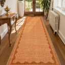 GarveeHome Scalloped Orange 2.5x8 Runner Rug for Hallway Washable Kitchen Rugs Non Slip Solid Modern Soft Low-Pile Indoor Carpet for Entryway Laundry Room Floor Mats TPE Backing