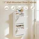 Haotian Wall Mounted Slim Shoe Cabinet for Entryway, Narrow Shoe Rack with 2 Flip Drawers, Hidden Shoe Storage Organizer, Vertical or Horizontal Mounting, Anti-Tip Design, White, FSR210-W