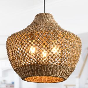 3-Lights Rattan Pendant Light, Wicker Seagrass Chandelier | 18.9"Boho ratan Basket Hand-Wove Hanging Lights,Bamboo Lights Fixture,Farmhouses for Dining Living Kitchen Island Bedroom