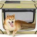 Lesure Soft Collapsible Dog Crate - 30 Inch Portable Travel Crate for Medium Dogs Indoor & Outdoor, 4-Door Foldable Pet Kennel with Durable Mesh Windows, Beige