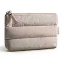 BAGSMART Small Makeup Bag, Puffy Portable Cosmetic Pouch with Charm Zipper, Water-Resistant Travel Organizer for Women (Camel, Small)