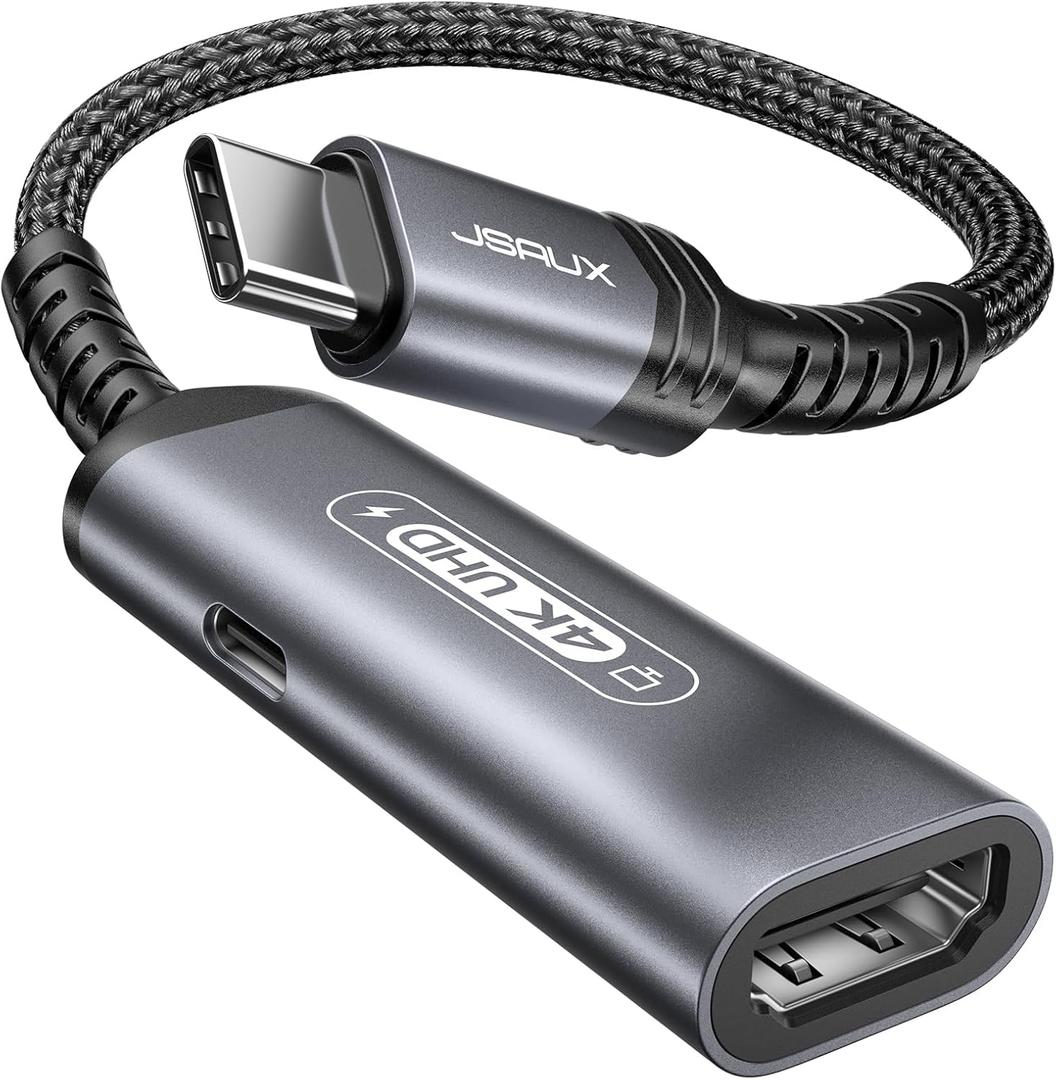 JSAUX USB C to HDMI and Charger Adapter | 4K@60Hz 2-IN-1 Type C to HDMI Adapter with PD Fast 100W Compatible with Thunderbolt 3/4, iPhone 16 Pro Max MacBook Pro/Air iPad Galaxy S24 Steam Deck ROG Ally