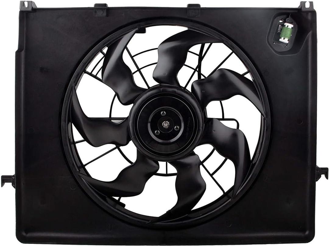 621-477 Engine Radiator Cooling Fan w/Resistor & Shroud Assembly for Hyundai Sonata 2011 2012 2013 Kia Optima 2012 2013 L4 2.4L, KI3115136 253803R170 253803R610