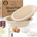 Non-Stick 10" Oval Wood Pulp Banneton Bread Proofing Basket Set Of 2 With Aliquot Jar, Sourdough Banneton Basket Set, Bread Making Tool Brotform Sourdough Bread Baking Supplies