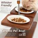 Upgraded Adjustable Elevated Pet Food Stand - Raised Wooden Cat Bowls & Dog Bowls Holder with Ceramic Dishes for Small Puppy & Kitten, Non-Slip 2-8'' Height Rotatable Platform (Walnut-White)